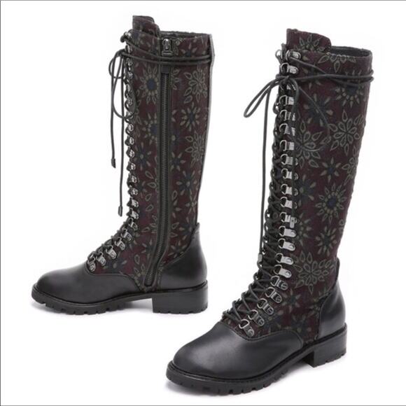 Alice+Olivia Terra leather jacquard kneehigh boots